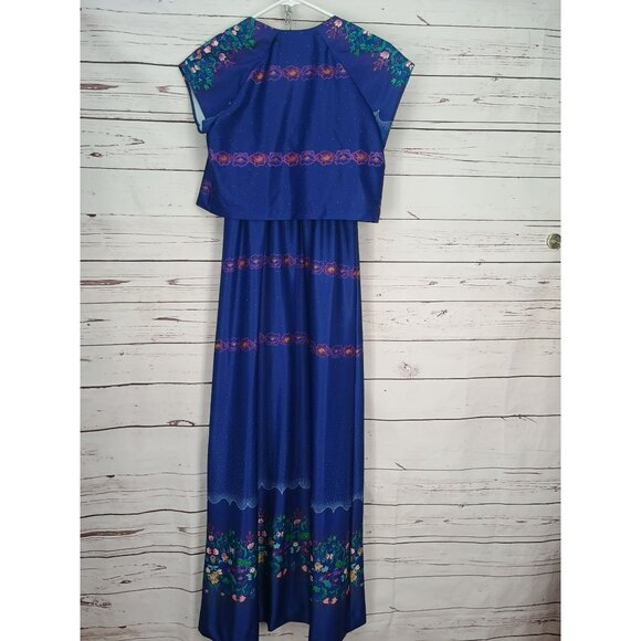 Vintage Tropicana Hawaii Blue Floral Maxi Dress & Bolero Jacket Set - Picture 2 of 6